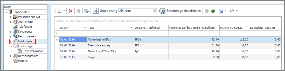 Leistungsverwaltung Leistungserfassung