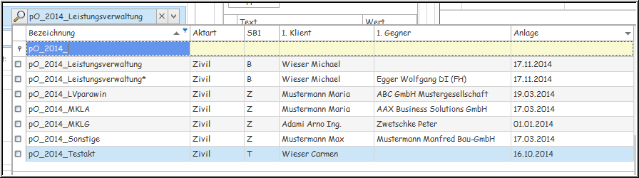 Filterung über die Aktbezeichnung